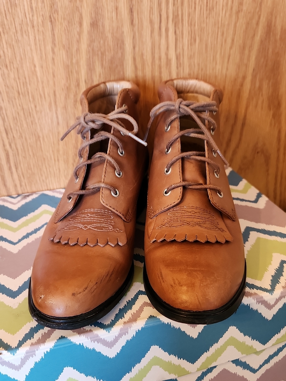 Ariat Tan Leather Kiltie Lace-Up Ankle Booties